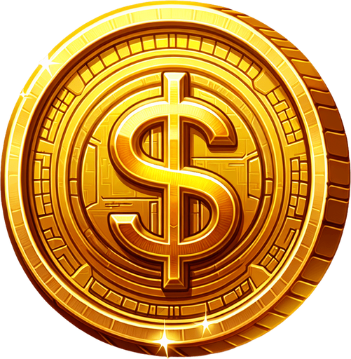 gold coin.
Single Game Texture. In-Game asset. 2d. Blank background. High contrast. No shadows.