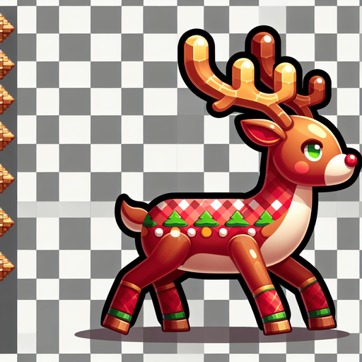 a christmas reindeer. plastic style. Single Game Texture. In-Game asset. 2d. Blank background. High contrast. No shadows.