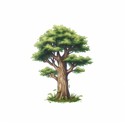 single background tree, full view.
Game Texture. In-Game asset. 2d. Pixelart. White background. Blank background. Low detail. High contrast.