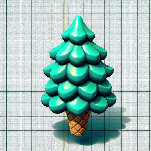 Chibi style pine tree ice cream turquoise Single Game Texture. In-Game asset. 2d. Blank background. High contrast. No shadows. Single Game Texture. In-Game asset. 2d. Blank background. High contrast. No shadows.