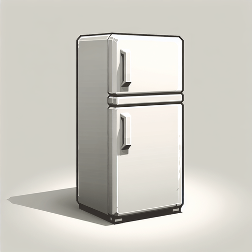 a simple fridge.
Single Game Texture. In-Game asset. 2d. Blank background. High contrast. No shadows.