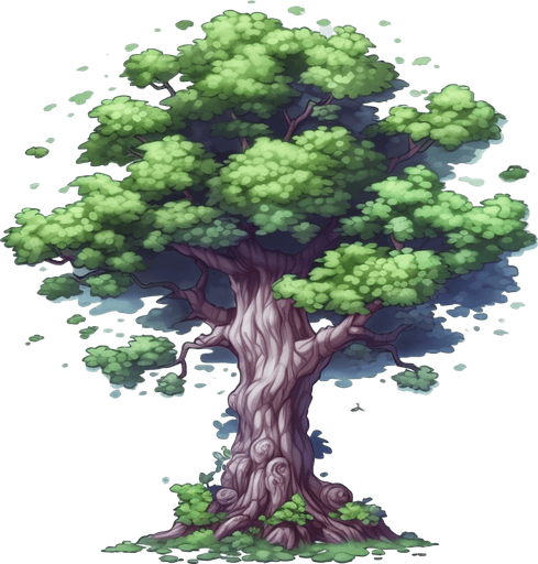 single background tree, full view.
Game Texture. In-Game asset. 2d. Pixelart. White background. Blank background. Low detail. High contrast.