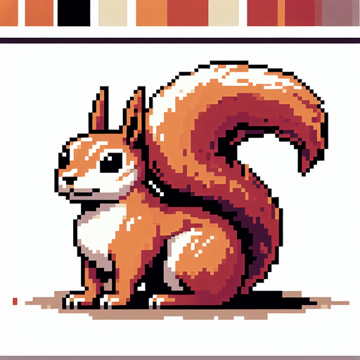 pixelart. a crouching  two-headed squirrel..
Single Game Texture. In-Game asset. 2d. Blank background. High contrast. No shadows.