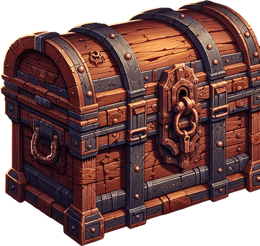 pirate treasure chest.
Single Game Texture. In-Game asset. 2d. Blank background. High contrast. No shadows.