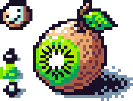 Pixel art of a kiwi fruit.
Single Game Texture. In-Game asset. 2d. Blank background. High contrast. No shadows.