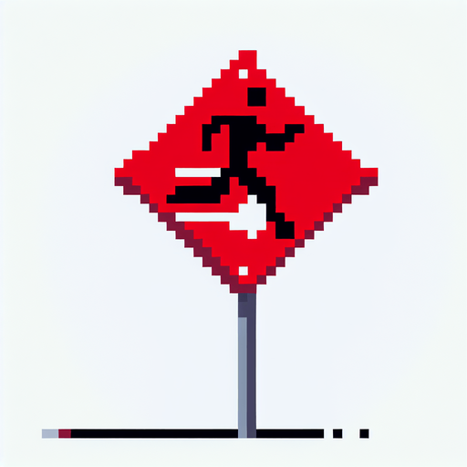 pixel art of a tall, red road sign showing someone running.
game asset, 2d, white background, shadowless.