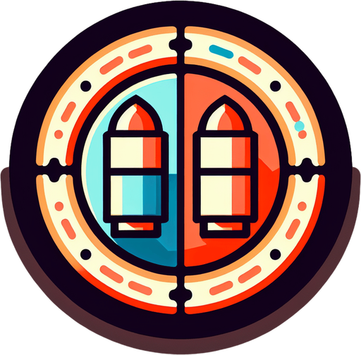 Circular dual bullet powerup asset. No text.
Single Game Texture. In-Game asset. 2d. Blank background. High contrast. No shadows.