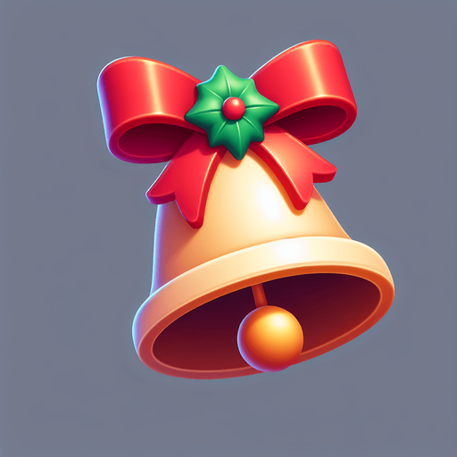 one christmas bell. plastic style. Single Game Texture. In-Game asset. 2d. Blank background. High contrast. No shadows.