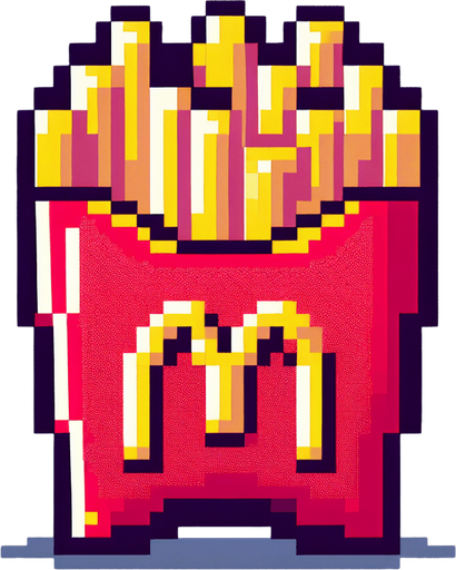 macdonalds fries but with the M letter rotated so it looks like a 3. pixelated. 8 bit.
Single Game Texture. In-Game asset. 2d. Blank background. High contrast. No shadows.