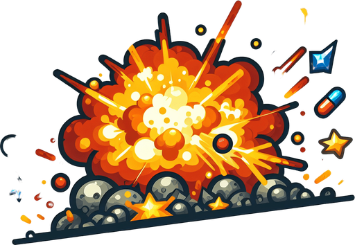 Explosion.
Single Game Texture. In-Game asset. 2d. Blank background. High contrast. No shadows.