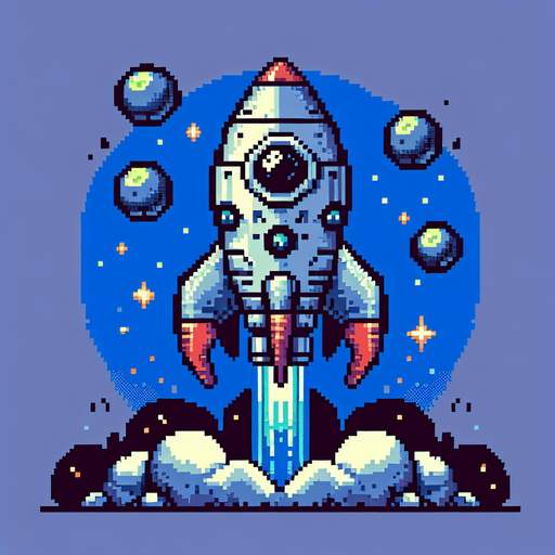 pixel art of an alien space rocket.
Single Game Texture. In-Game asset. 2d. Blank background. High contrast. No shadows.