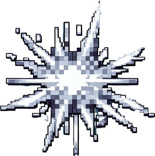 exploded silver fragments. pixelated. 8 bit.
Single Game Texture. In-Game asset. 2d. Blank background. High contrast. No shadows.