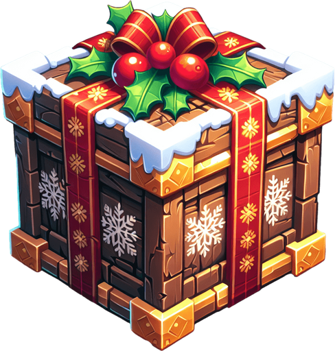 2d opened christmas crate Single Game Texture. In-Game asset. 2d. Blank background. High contrast. No shadows.