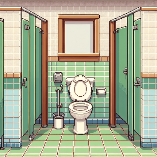 toilet room background.
Single Game Texture. In-Game asset. 2d. Blank background. High contrast. No shadows.