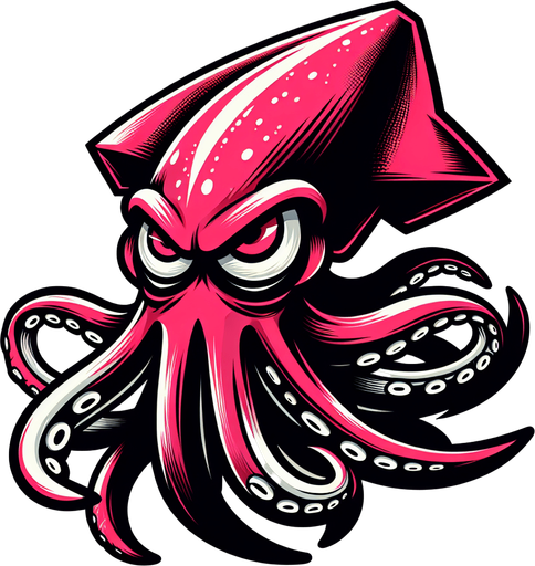 Create a cartoon-style illustration of a giant squid menacingly staring...
Single Game Texture. In-Game asset. 2d. Blank background. High contrast. No shadows.