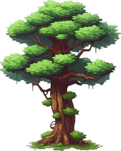 single background tree, full view.
Game Texture. In-Game asset. 2d. Pixelart. White background. Blank background. Low detail. High contrast.