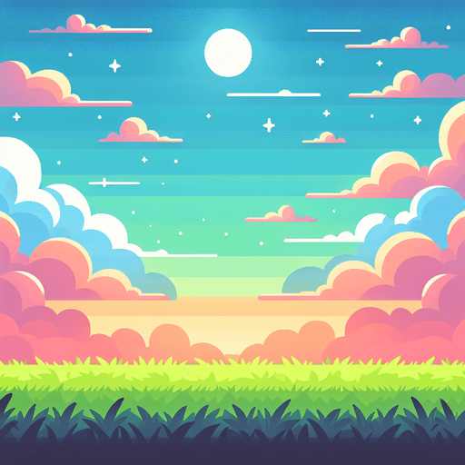 a sky and grass.
Single Game Texture. In-Game asset. 2d. Blank background. High contrast. No shadows.