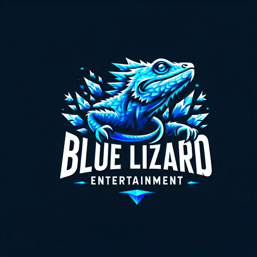 logo for a company called "blue lizard entertainment" using a damaged font and frozen elements.