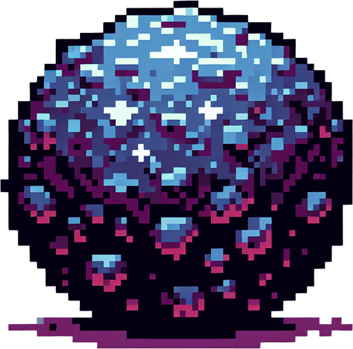 a pixelated asteroid.
Single Game Texture. In-Game asset. 2d. Blank background. High contrast. No shadows.