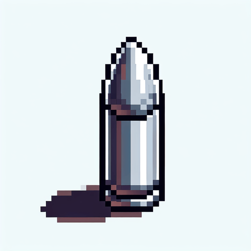 a silver sling bullet. pixelart. top down view.
 In-Game asset. 2d. Blank background. High contrast. No shadows.