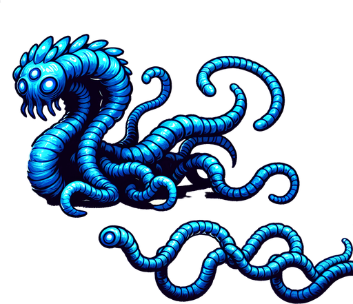 blue tentacle alien.
Single Game Texture. In-Game asset. 2d. Blank background. High contrast. No shadows.