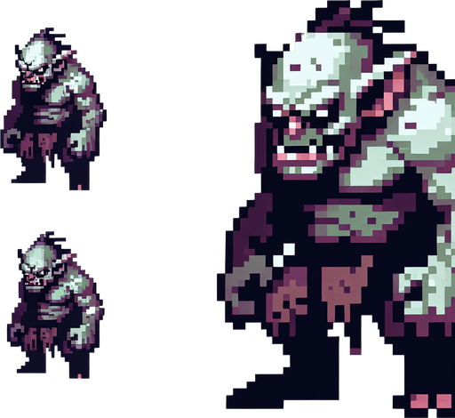 an evil goblin. pixelart. top down view.
 In-Game asset. 2d. Blank background. High contrast. No shadows.