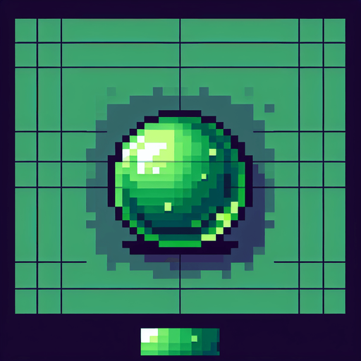 a green poison sphere, I want the art style to reflect a classic 16-bit retro pixel art aesthetic, reminiscent of early 1990s RPGs..
Single Game Texture. In-Game asset. 2d. Blank background. High contrast. No shadows.