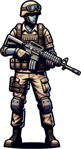 Soldier in a zombie infested world.
Single Game Texture. In-Game asset. 2d. Blank background. High contrast. No shadows.