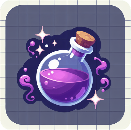 potion magique violette.
Single Game Texture. In-Game asset. 2d. Blank background. High contrast. No shadows.