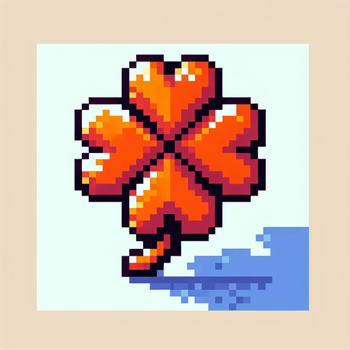 pixel art of a 4 leaf orange clover...
Single Game Texture. In-Game asset. 2d. Blank background. High contrast. No shadows.