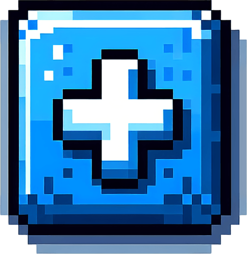 blue upgrade button with a "+" sign on it. pixelated. 8 bit.
Single Game Texture. In-Game asset. 2d. Blank background. High contrast. No shadows.