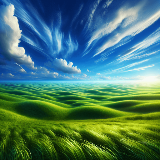 bright blue sky over a grassy meadow.