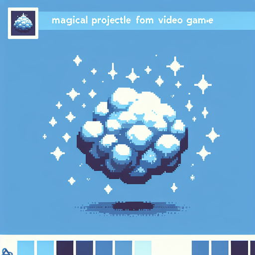 chunky frost magical projectile. 8-bit pixelated. blue soft-palette colored.
Single Game Texture. In-Game asset. 2d. Blank background. High contrast. No shadows.