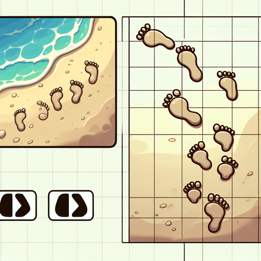 Create a cartoon-style illustration of footsteps in the sand.
Single Game Texture. In-Game asset. 2d. Blank background. High contrast. No shadows.