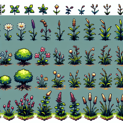 pixel art of garden weeds. Growth sprite sheet.
In-Game asset. 2d. Blank background. High contrast. No shadows.