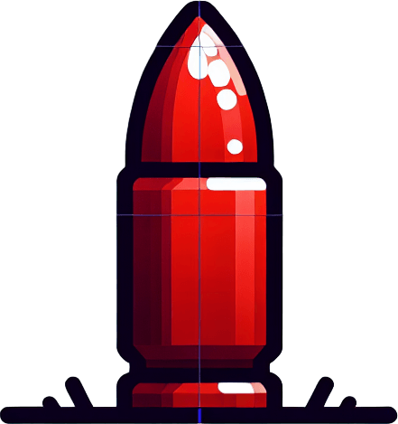 Red bullet facing towards the bottom of the game.
Single Game Texture. In-Game asset. 2d. Blank background. High contrast. No shadows.