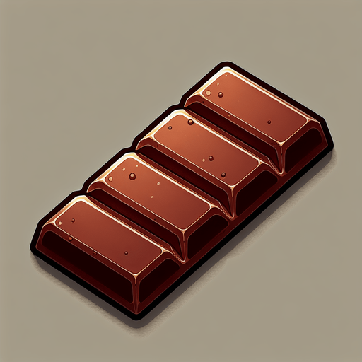 a chocolate bar.
Single Game Texture. In-Game asset. 2d. Blank background. High contrast. No shadows.