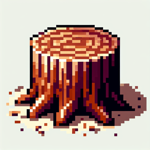 8-bit pixelated wooden stump.
Single Game Texture. In-Game asset. 2d. Blank background. High contrast. No shadows.