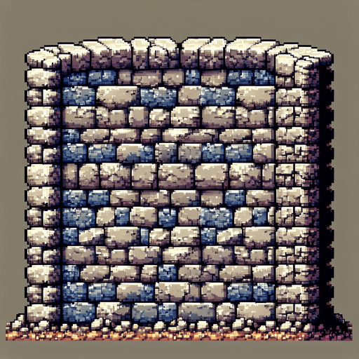 A medieval stone wall seen from the front. pixelart. Single Game Texture. In-Game asset. 2d. Blank background. High contrast. No shadows.