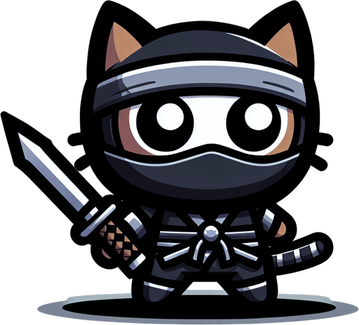 Cartoon ninja cat.
Single Game Texture. In-Game asset. 2d. Blank background. High contrast. No shadows.