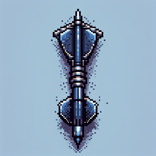 a straight crossbow bolt made of cobalt. top down view. pixelart. bolt only, crossbow not included. vertical display, from bottom to top. Single Game Texture. In-Game asset. 2d. Blank background. High contrast. No shadows.