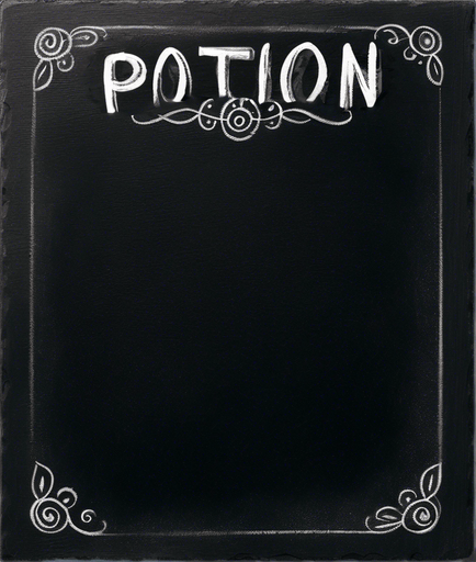 Text "POTION" handwritten in chalk