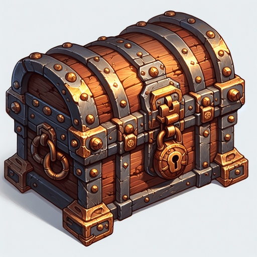 treasure chest.
Single Game Texture. In-Game asset. 2d. Blank background. High contrast. No shadows.