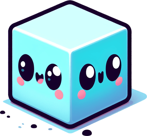 a cube with two eyes and hands but no arms.
Single Game Texture. In-Game asset. 2d. Blank background. High contrast. No shadows. (not creepy), cute