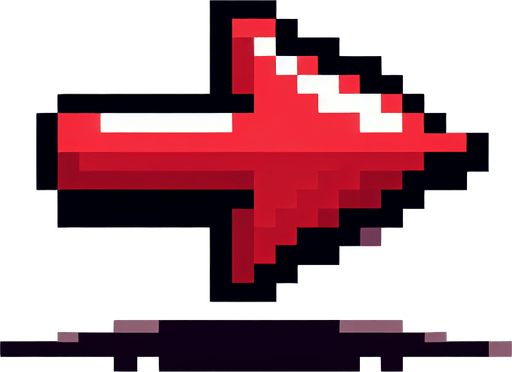 pixel art of red directional arrow.
Single Game Texture. In-Game asset. 2d. Blank background. High contrast. No shadows.