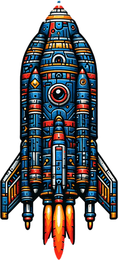 Rocket.
Single Game Texture. In-Game asset. 2d. Blank background. High contrast. No shadows.