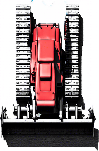 Red bulldozer viewed strictly from top. Top view as if we are a drone.. Single Game Texture. In-Game asset. 2d. Blank background. High contrast. No shadows.