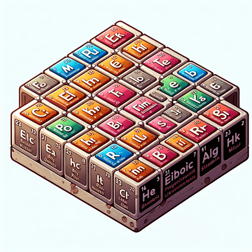 The periodic table of the elements..
Single Game Texture. In-Game asset. 2d. Blank background. High contrast. No shadows.