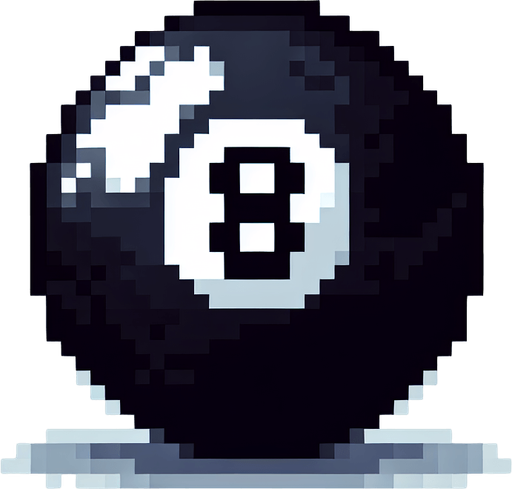 black 8-ball biliard ball. pixelated. 8 bit..
Single Game Texture. In-Game asset. 2d. Blank background. High contrast. No shadows.