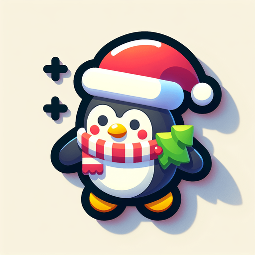 a christmas penguin. plastic style. Single Game Texture. In-Game asset. 2d. Blank background. High contrast. No shadows.